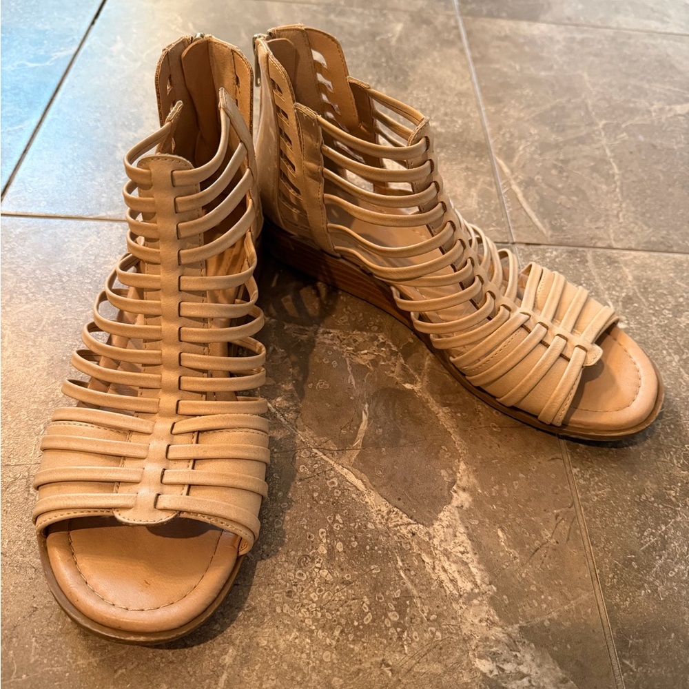 Beige Strappy Gladiator Sandal Boots - Women